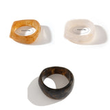 Chunky Resin Bangle Bracelet - Irregular Geometric Square Cuff - Dark Brown Tortoiseshell Tone Wide Wristwear for Women