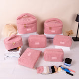 Small Pink Teddy Fleece Cosmetic Bag - Compact Soft Sherpa Makeup Pouch - Daily Purse Organiser for Lipstick & Essentials (18cm)