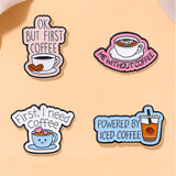 4 Pieces Cartoon Coffee Lovers Enamel Pin Set Zinc Alloy Coffee Cup Badges for Jackets Bags Hats Backpacks Decorative Jewelry Gift Set