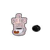 4 Pieces Cartoon Coffee Lovers Enamel Pin Set Zinc Alloy Coffee Cup Badges for Jackets Bags Hats Backpacks Decorative Jewelry Gift Set - Top-Down View