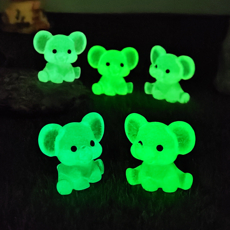 3 PCS Set Mini Luminous Blue Elephant Figurines Split Pose Glow in the Dark Resin Ornaments for Micro Landscape Garden and Desk Decor