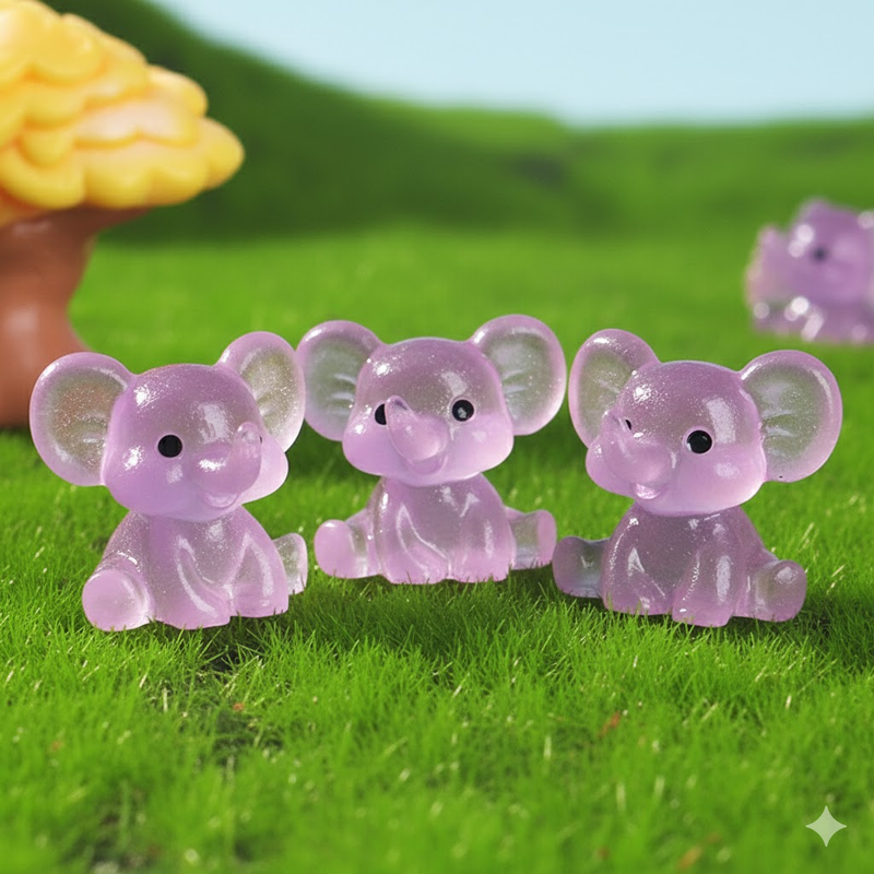 3 PCS Set Mini Luminous Purple Elephant Figurines Split Pose Glow in the Dark Resin Ornaments for Micro Landscape Garden and Desk Decor