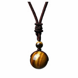 Handmade Woven Tiger Eye Stone Pendant Necklace Vintage Natural 16mm Gemstone Jewelry for Men and Women Simple Retro Style Accessory
