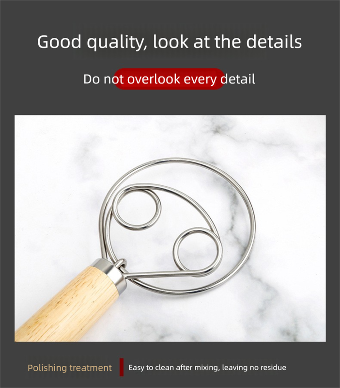 Triple Loop Danish Dough Whisk with Short Oak Handle - 9 Inch Compact Stainless Steel Mixer for Sourdough Starters, Eggs & Batter - Hand Held Flour Blender (3 Eye Design)
