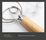 Triple Loop Danish Dough Whisk with Short Oak Handle - 9 Inch Compact Stainless Steel Mixer for Sourdough Starters, Eggs & Batter - Hand Held Flour Blender (3 Eye Design)