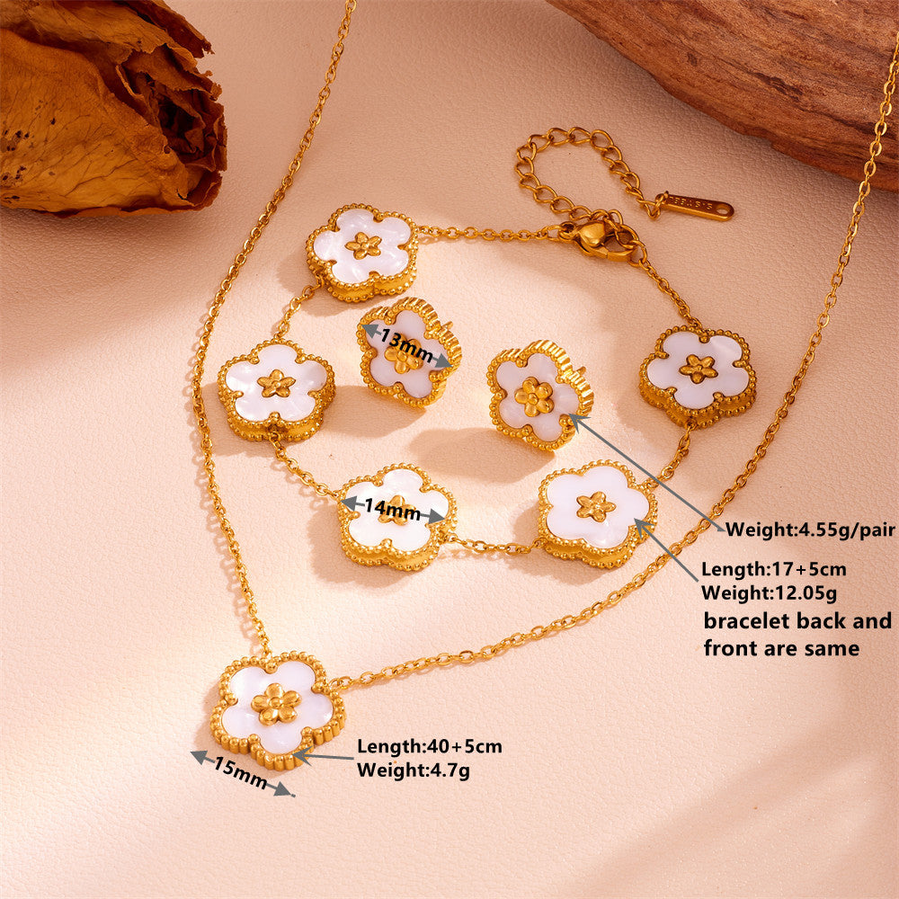 Red Shell Five-Petal Flower Stud Earrings - 18K Gold Plated Stainless Steel Floral Jewellery for Women - Hypoallergenic & Tarnish Resistant (13mm)