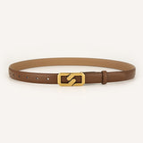 Womens Genuine Leather Belt Caramel 2.3cm Wide Gold Buckle Waist Strap for Jeans & Dresses Elegant Fashion Accessory