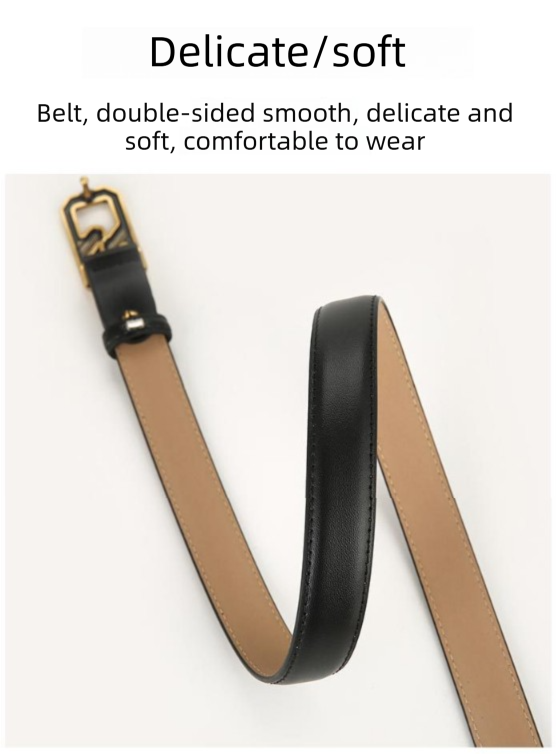 Womens Genuine Leather Belt Black 2.3cm Wide Gold Buckle Waist Strap for Jeans & Dresses Elegant Fashion Accessory