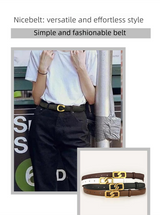 Womens Genuine Leather Belt Black 2.3cm Wide Gold Buckle Waist Strap for Jeans & Dresses Elegant Fashion Accessory