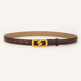 Womens Genuine Leather Belt Coffee 2.3cm Wide Gold Buckle Waist Strap for Jeans & Dresses Elegant Fashion Accessory