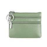 Genuine Leather Coin Purse Mini Wallet with Triple Zipper Pockets Key Ring Holder Pouch for Cash & Cards - Light Green