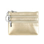 Genuine Leather Coin Purse Mini Wallet with Triple Zipper Pockets Key Ring Holder Pouch for Cash & Cards - Gold