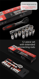 12 Piece 3/8 Inch Drive Ratchet and Metric Socket Wrench Set Professional Mechanics Tool Kit for Automotive Repair and DIY Workshop