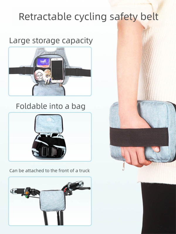 Children Motorcycle Safety Harness for Electric Bike Adjustable Kids Security Strap with Storage Bag Light Blue Anti-Fall Protection Gear Front and Rear Use