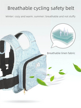 Children Motorcycle Safety Harness for Electric Bike Adjustable Kids Security Strap with Storage Bag Light Blue Anti-Fall Protection Gear Front and Rear Use - Side View
