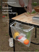 Portable Outdoor Camping Trash Bag Holder Stand Stainless Steel Folding Garbage Bag Rack for Picnic Kitchen and Student Desk Storage Natural