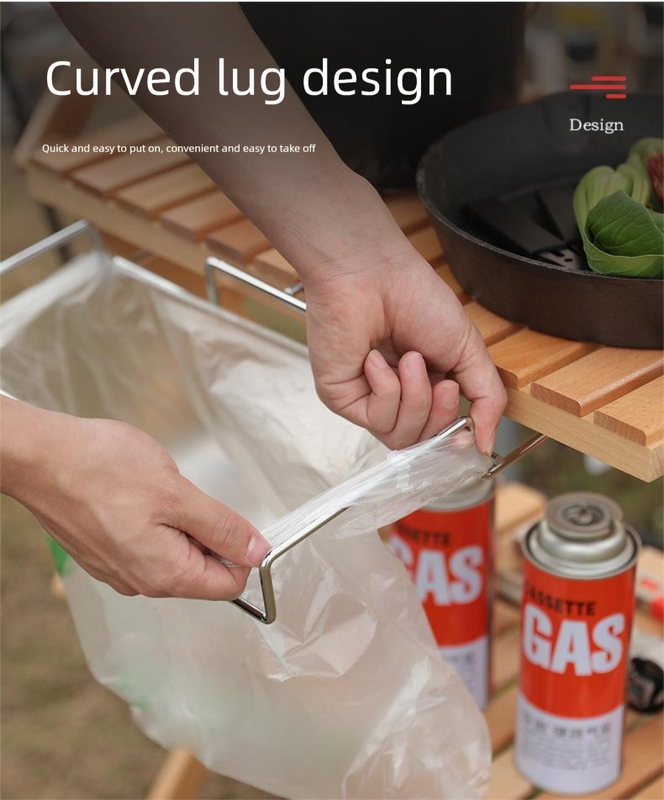 Portable Outdoor Camping Trash Bag Holder Stand Stainless Steel Folding Garbage Bag Rack for Picnic Kitchen and Student Desk Storage Natural