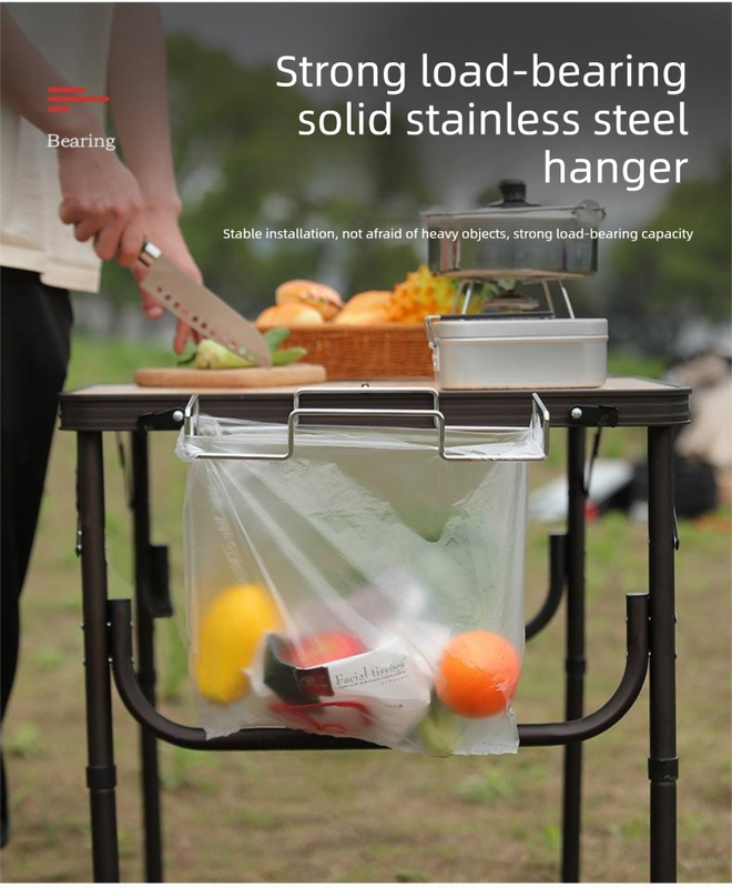 2 PCS Portable Folding Trash Bag Holder Stand Stainless Steel Garbage Bag Rack for Camping Picnic Kitchen and Student Desk Natural Finish