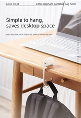Cartoon Elephant Desk Side Bag Hook White Portable Adhesive Schoolbag Hanger No-Drill Movable Table Hook for Students and Office