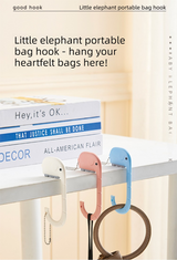 Cartoon Elephant Desk Side Bag Hook White Portable Adhesive Schoolbag Hanger No-Drill Movable Table Hook for Students and Office - Side View