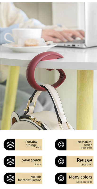 2 PCS Portable Purse Bag Hook Hanger Table Edge Holder Burgundy Foldable Non-Slip Clip for School Desk Office & Cafe
