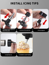 Stainless Steel Cookie Press Maker Kit Black Biscuit Machine with 13 Disc Molds 8 Icing Tips and Sponge Cleaning Brush - Rear View