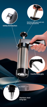 Stainless Steel Cookie Press Maker Kit Black Biscuit Machine with 13 Disc Molds 8 Icing Tips and Sponge Cleaning Brush