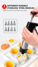 Stainless Steel Cookie Press Maker Kit Red Biscuit Machine with 13 Disc Molds 8 Icing Tips and Sponge Cleaning Brush