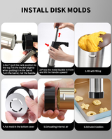 Stainless Steel Cookie Press Maker Kit Red Biscuit Machine with 13 Disc Molds 8 Icing Tips and Sponge Cleaning Brush - 45-Degree Angle