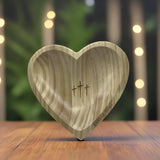 Handcrafted Heart Shaped Wooden Prayer Bowl with Prayer Cards and Raffia Natural Wood Grain Spiritual Gift for Home