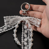 Korean Style Designer Faux Pearl and Fabric Bow Bag Charm Elegant White Ribbon Bow Keychain for Handbags and Car Keys