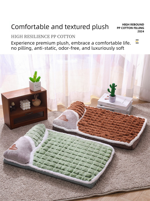 Thickened Pet Sofa Bed L Size 60x40cm Grey Dog Mat with Integrated Pillow Soft Washable Sleeping Pad for Dogs and Cats All Season Comfort