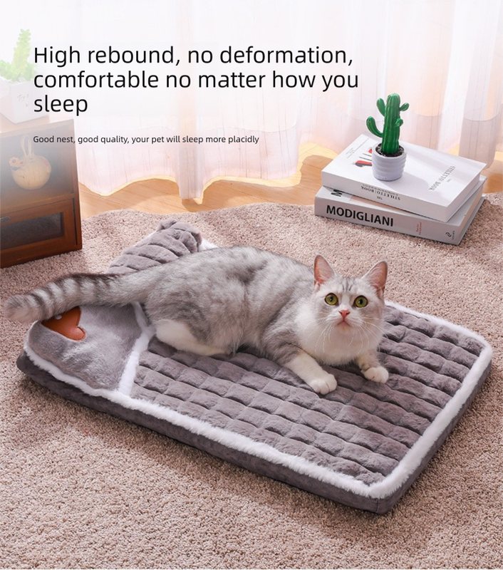 Thickened Pet Sofa Bed L Size 60x40cm Grey Dog Mat with Integrated Pillow Soft Washable Sleeping Pad for Dogs and Cats All Season Comfort