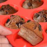 3 PCS Food Grade Silicone Cake Mould 12 Cup Round Cupcake Pan  Blue Red and Orange Easy Release Non Stick Baking Trays - Front View