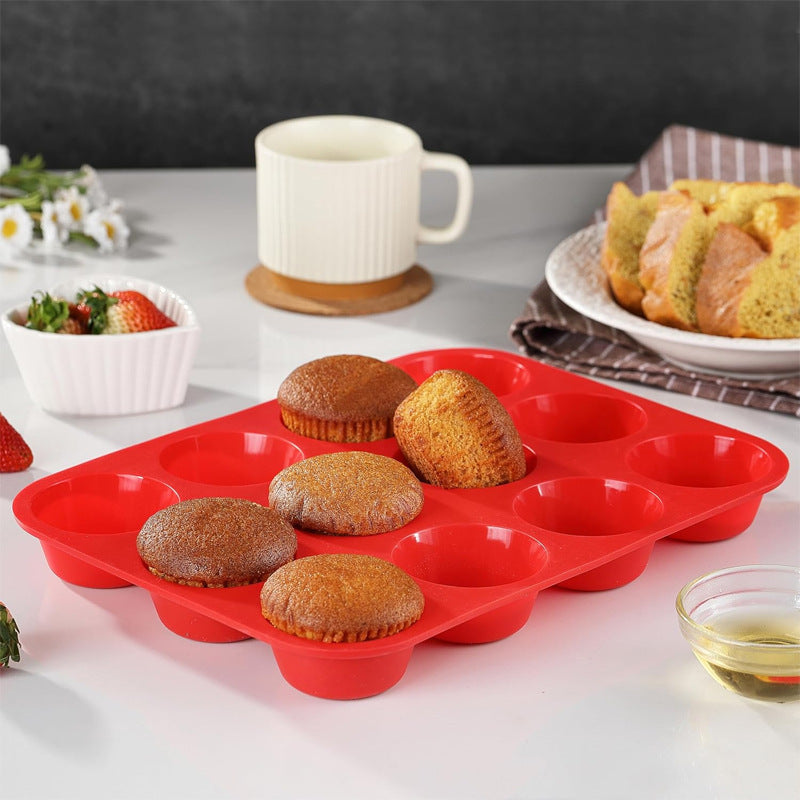 3 PCS Food Grade Silicone Cake Mould 12 Cup Round Cupcake Pan  Blue Red and Orange Easy Release Non Stick Baking Trays