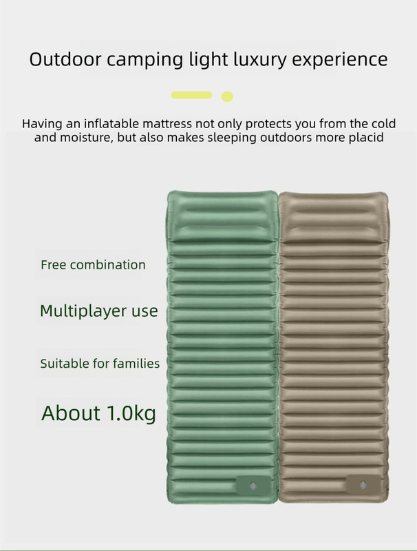 Outdoor Camping Self-Inflatable Air Mattress Portable Foot Press Beach Picnic Mat Foldable TPU Sleeping Pad Black and Grey