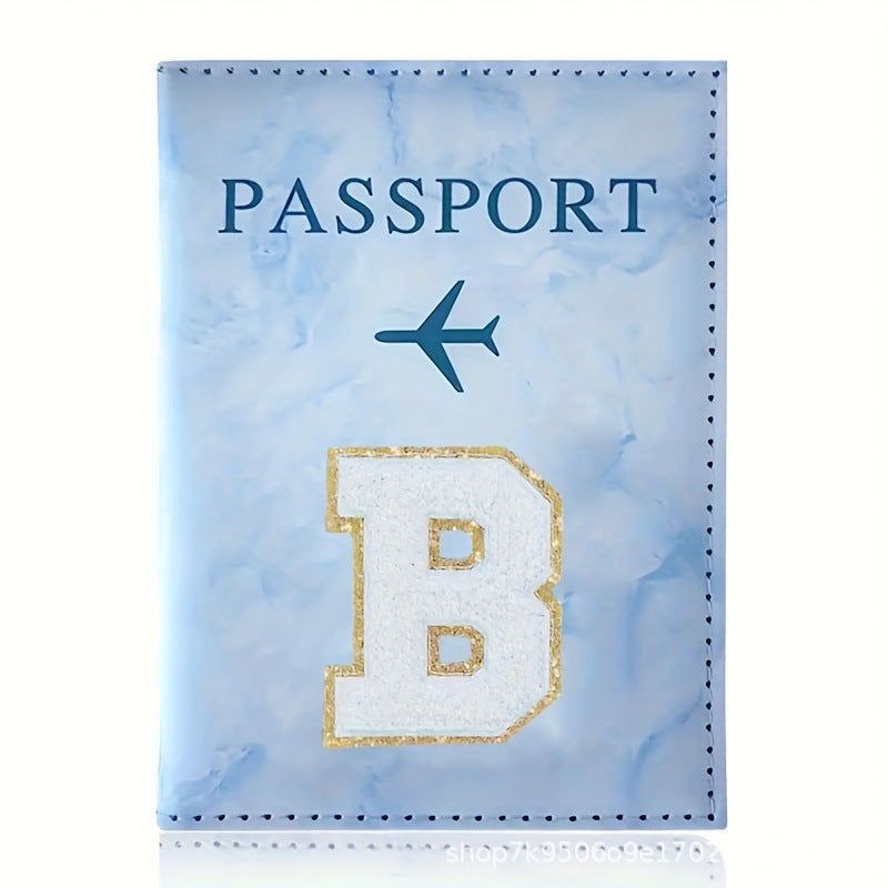 Fashion Initial Letter Passport Holder Stylish Travel Wallet Cover with Alphabet Pattern – Design B
