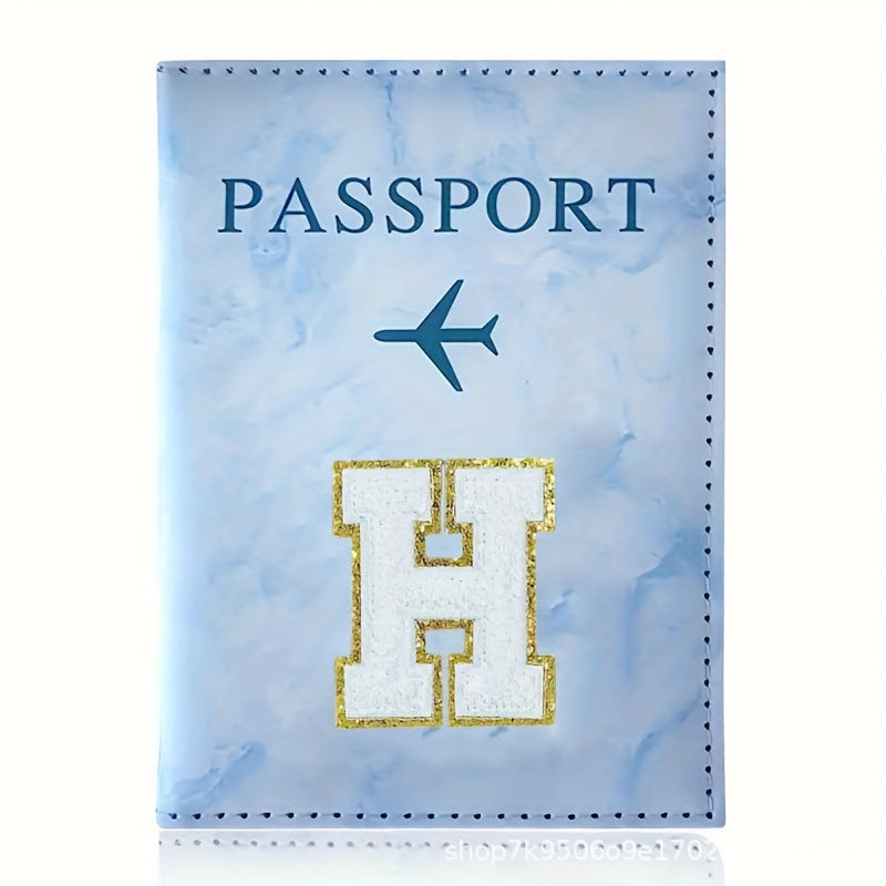 Fashion Initial Letter Passport Holder Stylish Travel Wallet Cover with Alphabet Pattern – Design H