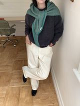Teal Green Striped Wool Blend Knitted Triangle Scarf - Soft Warm Shawl Neck Wrap for Women - Chic Autumn Layering Accessory - Green