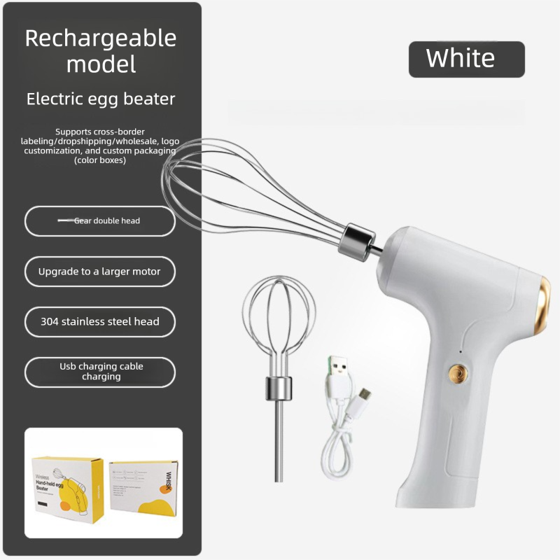Compact Electric Dual-Head Handheld Egg Whisk Multi-Function Automatic Cream Whipper and Food Mixer J-8 White 1-Speed