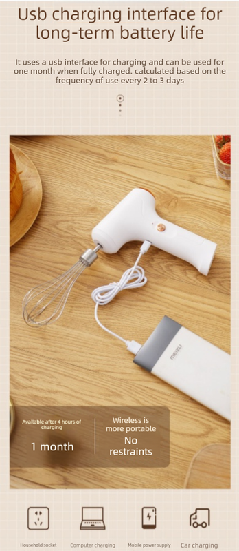 Compact Electric Dual-Head Handheld Egg Whisk Multi-Function Automatic Cream Whipper and Food Mixer J-8 White 1-Speed