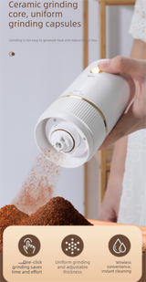 Portable Electric Coffee Grinder Wireless Rechargeable Burr Mill with Cleaning Brush Automatic Bean Grinder MDJ-13 Black - Front View