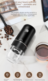 Portable Electric Coffee Grinder Wireless Rechargeable Burr Mill with Cleaning Brush Automatic Bean Grinder MDJ-13 Black - Side View
