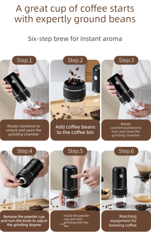 Portable Electric Coffee Grinder Wireless Rechargeable Burr Mill with Cleaning Brush Automatic Bean Grinder MDJ-13 Black
