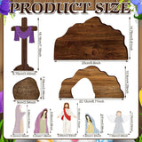 Easter Resurrection Scene Set Mini Wooden Figurine Ornament – Detailed Cross & Empty Tomb Creative Tabletop Decoration