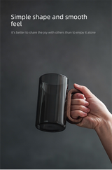 Smoky Grey Glass Tea Cup with Wooden Handle 360ml Heat-Resistant Hand-Blown Coffee Mug Modern Minimalist Drinkware - Front View