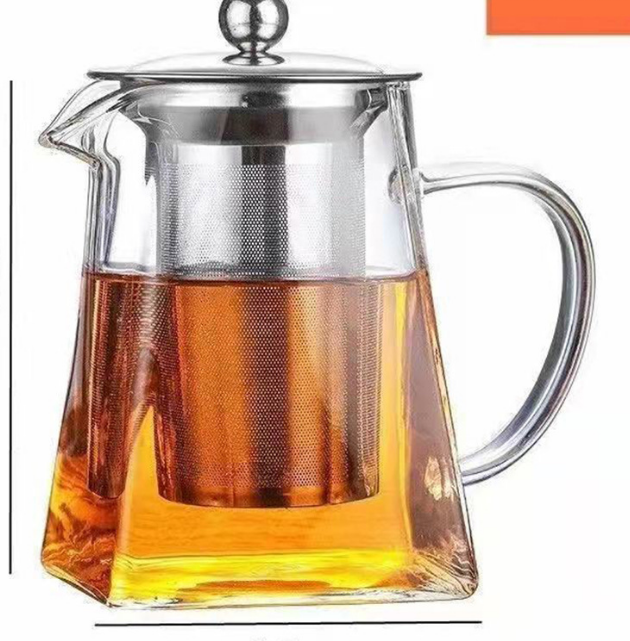 550ml Heat Resistant Glass Teapot with 304 Stainless Steel Infuser Thickened Square Base Loose Leaf Tea Maker for Home Office
