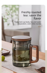 400ml Smoky Grey Borosilicate Glass Tea Mug with Infuser and Wooden Handle Loose Leaf Teacup for Office - Top-Down View