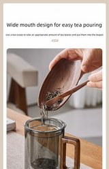 400ml Smoky Grey Borosilicate Glass Tea Mug with Infuser and Wooden Handle Loose Leaf Teacup for Office - 45-Degree Angle