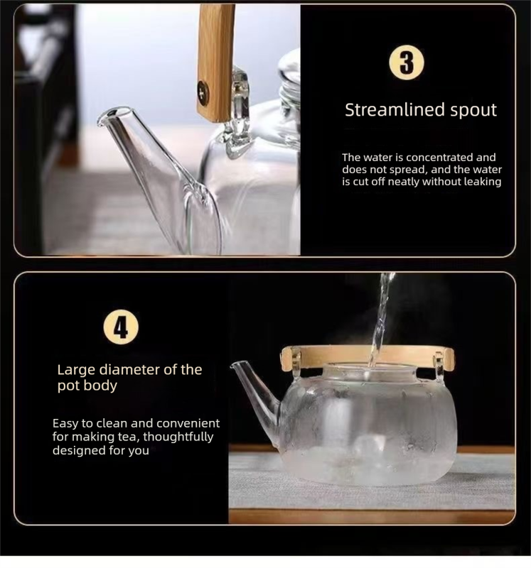 1000ml Heat Resistant Glass Teapot with Bamboo Handle and Glass Infuser Loose Leaf Tea Maker for Home